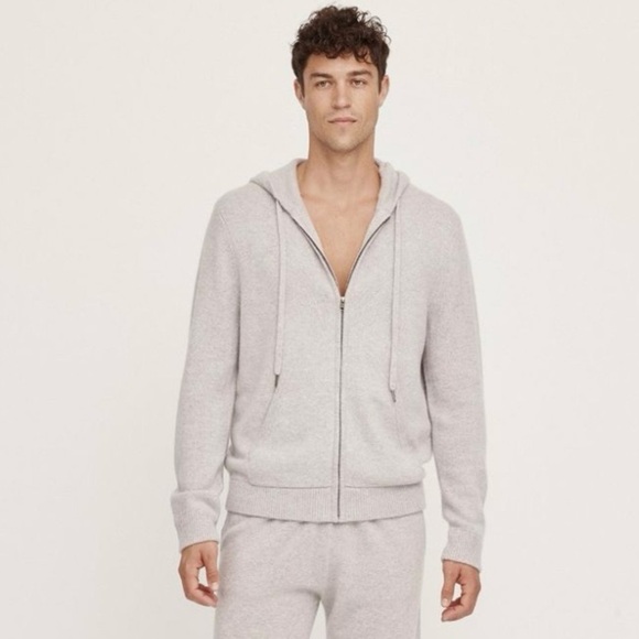NakedCashmere French Terry Zip Up Hoodie Cotton Cashmere Light Grey Large - Picture 1 of 14